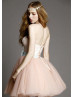 Pink Lace Tulle Short Prom Dress